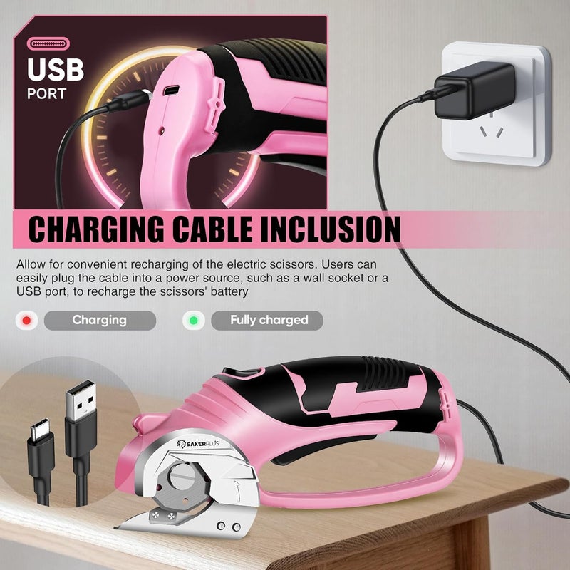 SakerPlus Cordless Electric Scissors,4V Rechargeable Cardboard Box Cutter Heavy Duty Fabric Scissor with Safety Lock & LED Light,Power Rotary Cutter for Leather Carpet Plastic Cutting,Sewing,Crafting - Image 5